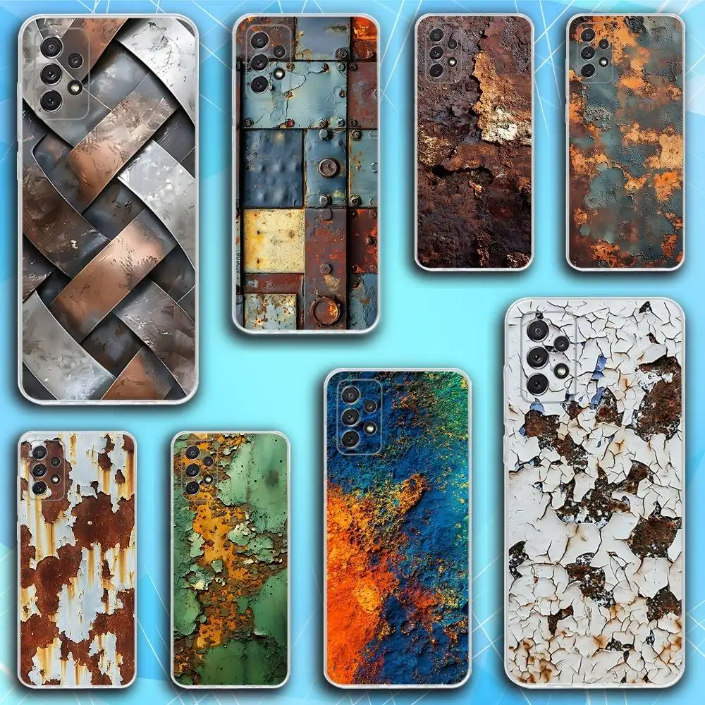 

R-Retro Industrial Rusty Phone Case For Samsung S30,23,21,22,20, FE lite,S10,9,8,7 PIus Note20ultra Soft Transparent