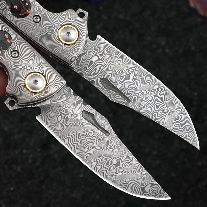 Pisau Saku Baja Damaskus Buatan Tangan, Pisau Lipat Pria, Pisau Berkemah Berburu EDC, Pisau Bertahan Hidup Berkemah Petualangan