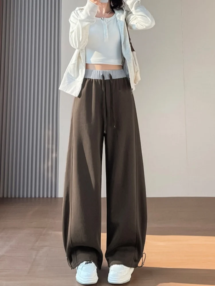 

Широкие брюки цвета хаки. Женские свободные тонкие брюки прямого кроя с высокой талией и эластичной резинкой на талии. Тренд Sle Faion.