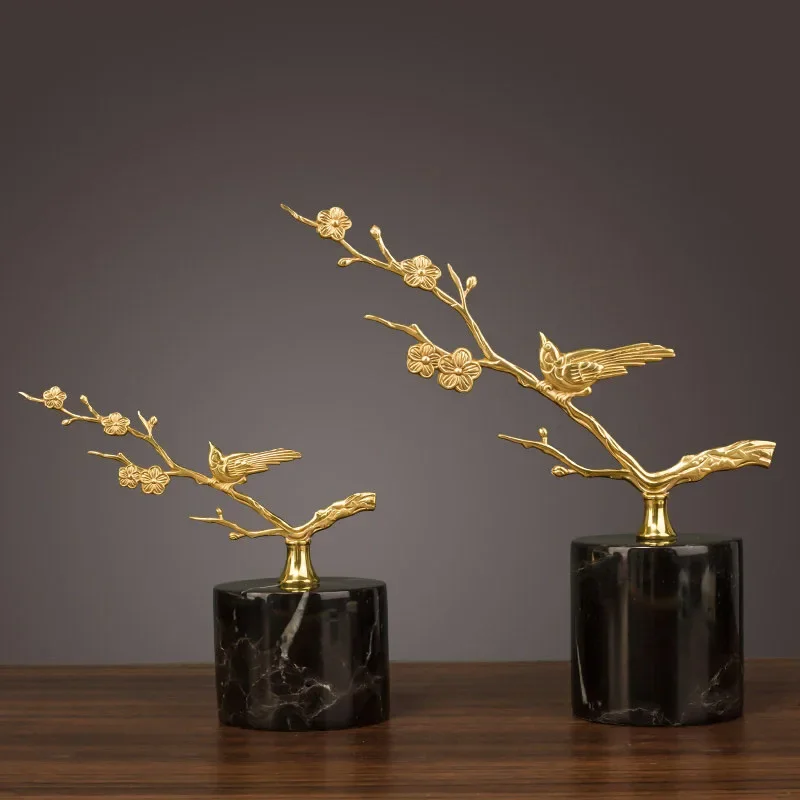 

American Copper Plum Blossom Bird Decoration Fengshui Home Livingroom Table Accessories Ornaments Hotel Desktop Figurines Crafts