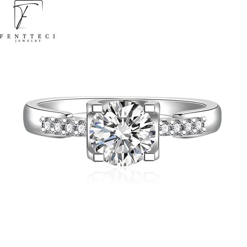 

FENTTECI 1ct 2ct D Color Moissanite Ring for Women 925 Sterling Silver Platinum Plated Pt950 Ring for Women Fine Jewelry Wedding