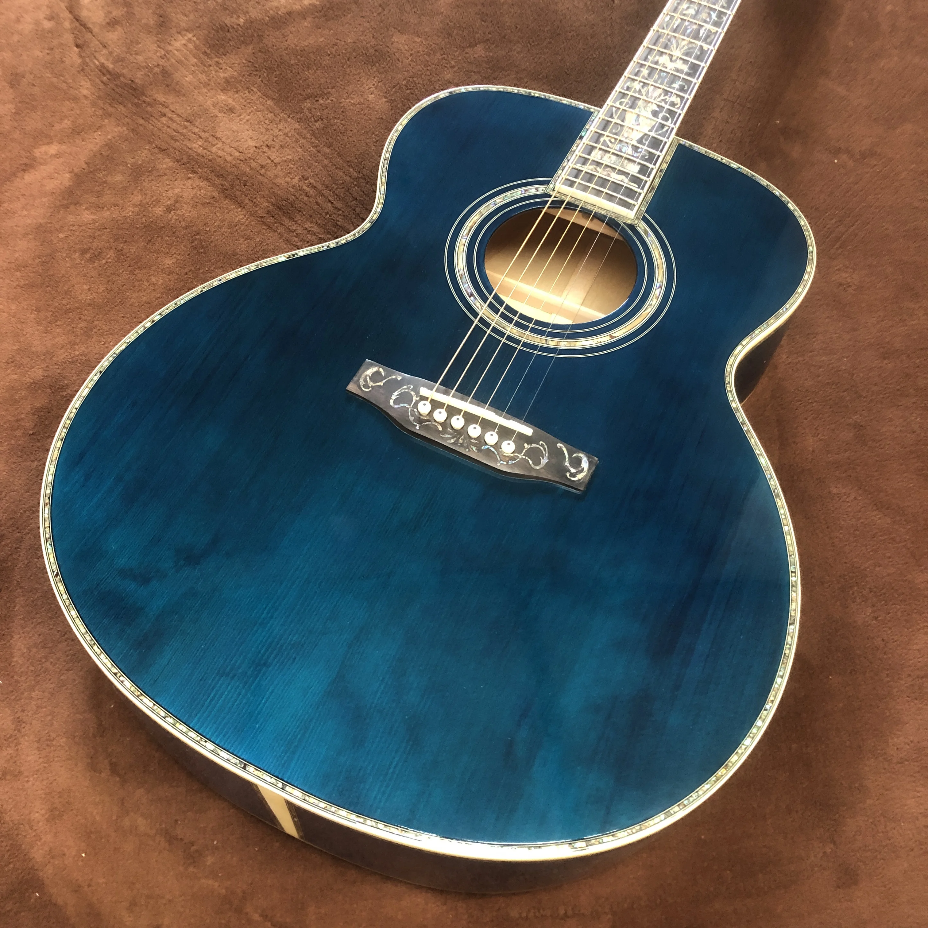 40-inch om45 blue-purple painted real abalone inlaid with black finger acoustic guitar