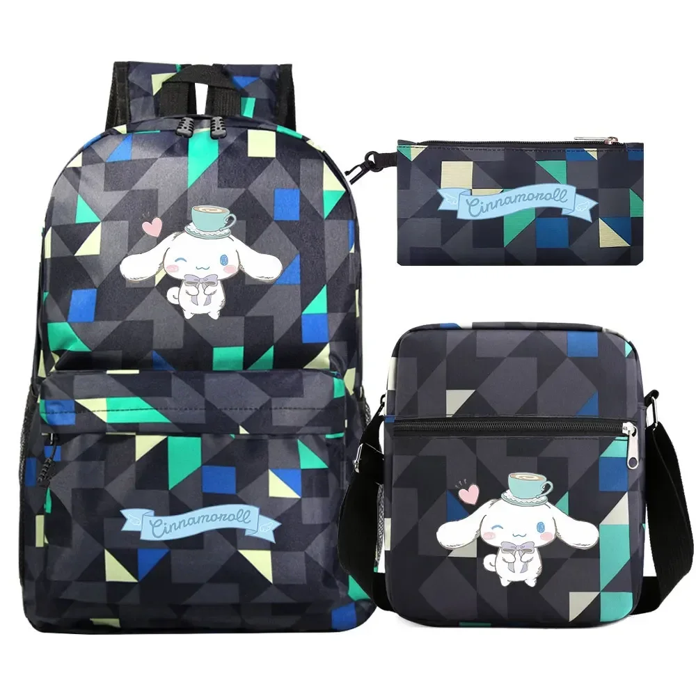 

New Kawaii Cinnamoroll 3Pcs Boy Girl Kids School Book Bags Teenager Travel Backpack Shoulder Bag Pen Bags