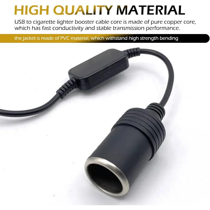 USB Male to 12V Car Jet Lighter Socket Light Adapter Converter Cable for GPS Car LED Light Strip Driving Recorder
