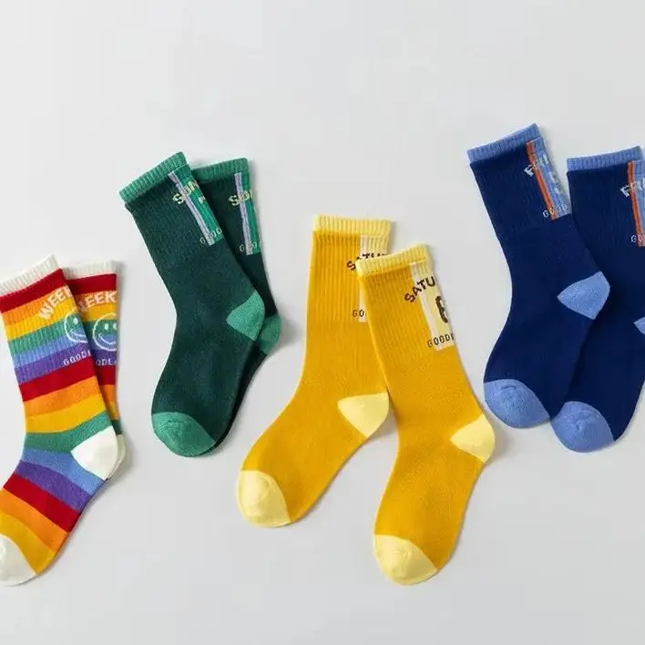 4 Pairs Long Socks Children\'s Newest Tennis Socks Knee Socks Cotton Striped Sporty Socks Boys Girls Skating Athletic Socks