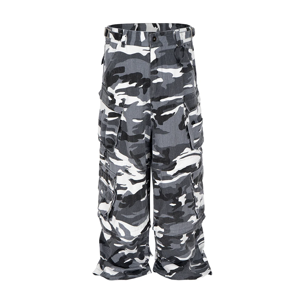 Detachable Loose Functional Camouflage Jeans Pants for Men Wide Leg Patchwork Loose Casual Denim Trousers Oversized