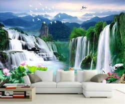 Custom Waterfall Mural 3D Self-Adhesive Wallpaper Natural Landscape Forest Flowing Water Home Decor Wall Art 3d wallpaper