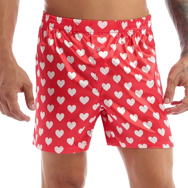 Mens Cute Love Heart Print Shorts Classic Soft Boxer Lightweight Loose Sports Short Pants