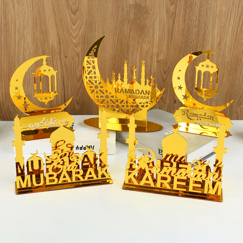 

Gold Acrylic Ramadan Kareem Ornaments Moon Star Lantern Eid Mubarak Home Table Decorations 2025 Islam Muslim Festival Party Gift