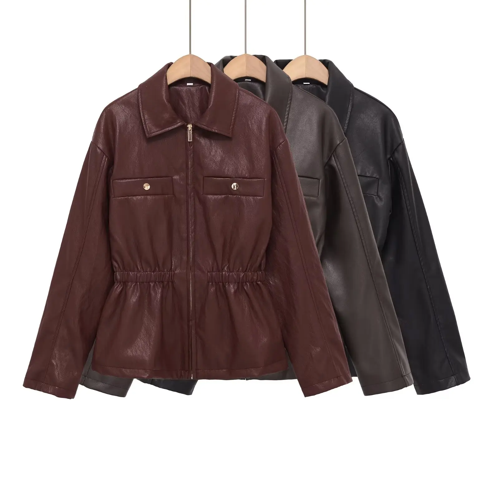 

Женское демисезонное пальто WMXZ из искусственной кожи с застежкой-молнией, приталенное, с отложным воротником, удлиненное