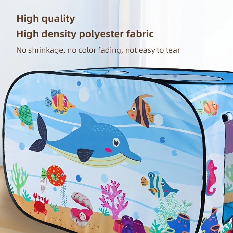 Ocean Themed Pop Up Play Tent for Youngsters Durable Steel Frame Polyester Fabric Multicolor Perfect for Indoor Outdoor Fun