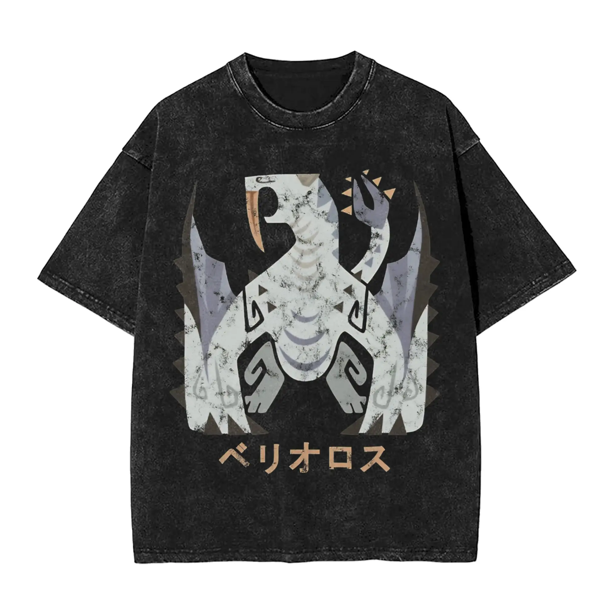 Monster Hunter  T-Shirts for Men World Iceborne Barioth Kanji Icon  Novelty 100% Cotton Tees Plus Size Clothing