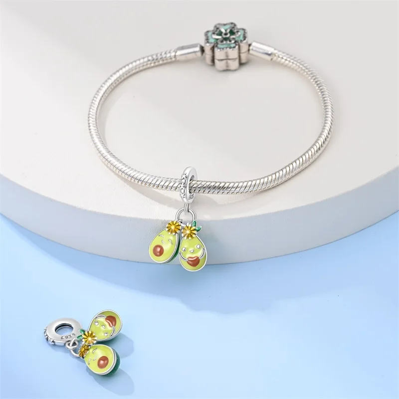

925 Sterling Silver Avocado Sisters Flower Charms Pendant Fit 3mm Original Bracelet DIY Women Exquisite Birthday Jewelry Gifts