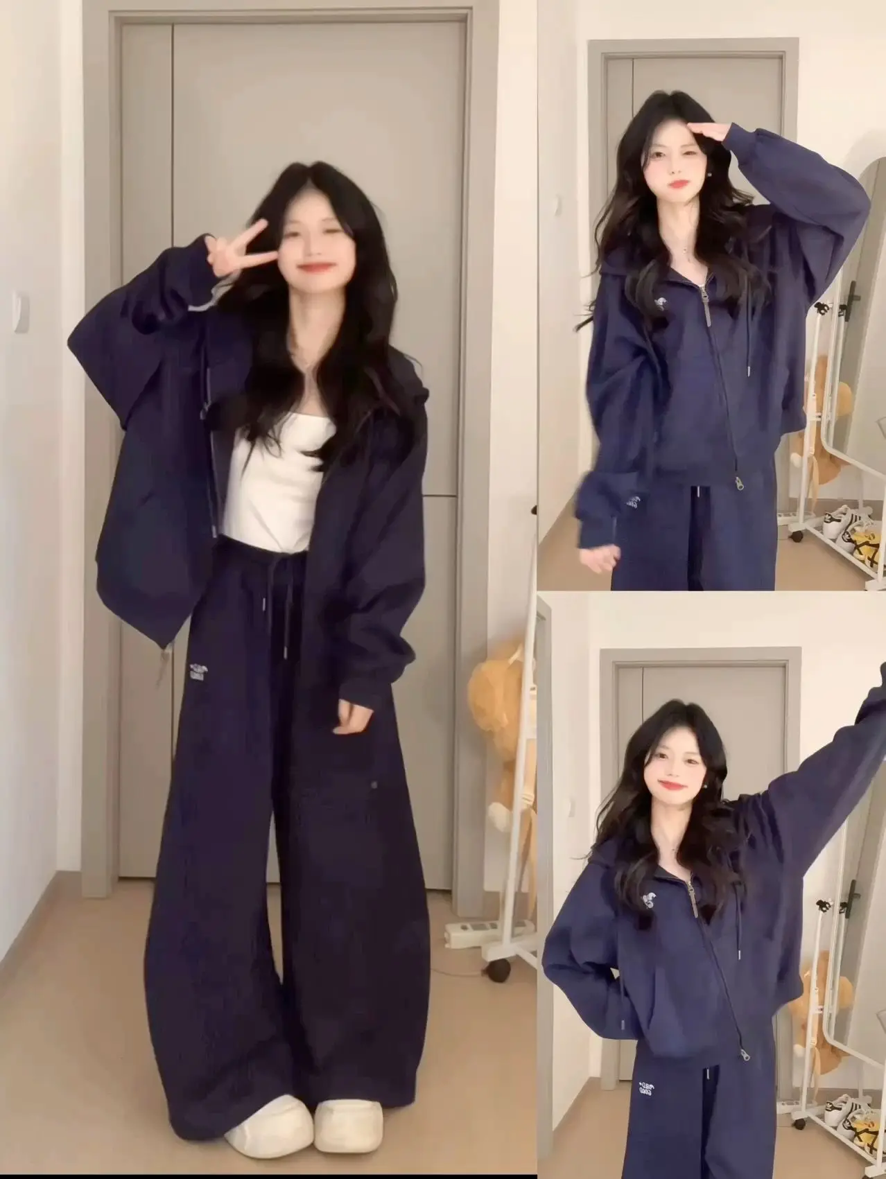 Marineblauwe trainingsbroek met wijde pijpen |   Zachte, gezellige stof |   Ontspannen pasvorm en minimalistisch ontwerp |   Perfecte vakantie-loungewear en casual outfits