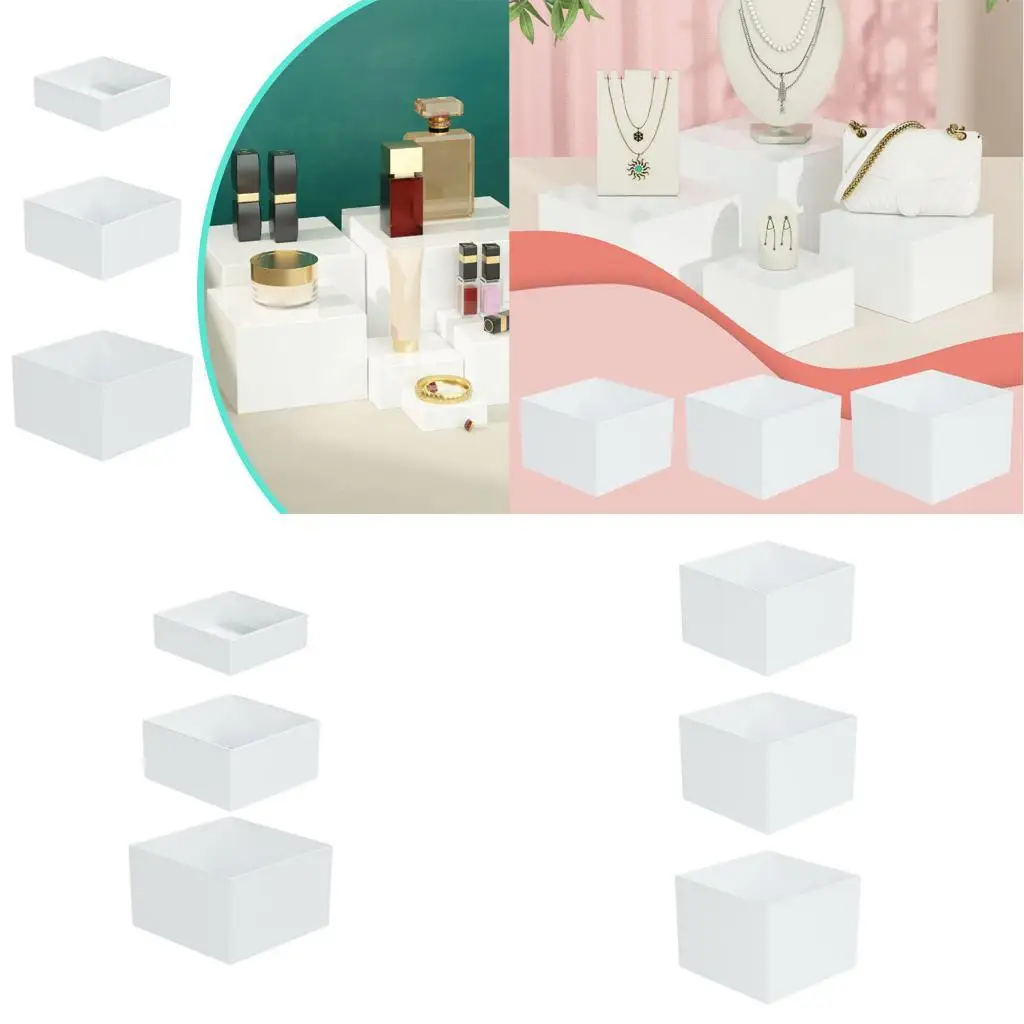 3Pcs Acrylic Boxes for Food Display for Buffet Table Food Risers Storage Boxes for Catering Cake Collection Toys Figures Jewelry
