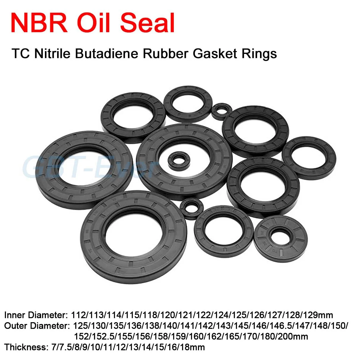 

NBR Framework Oil Seal ID 112/113/114/115/118/120/121~129mm TC Nitrile Butadiene Rubber Gasket Ring Cover Double Lip with Spring