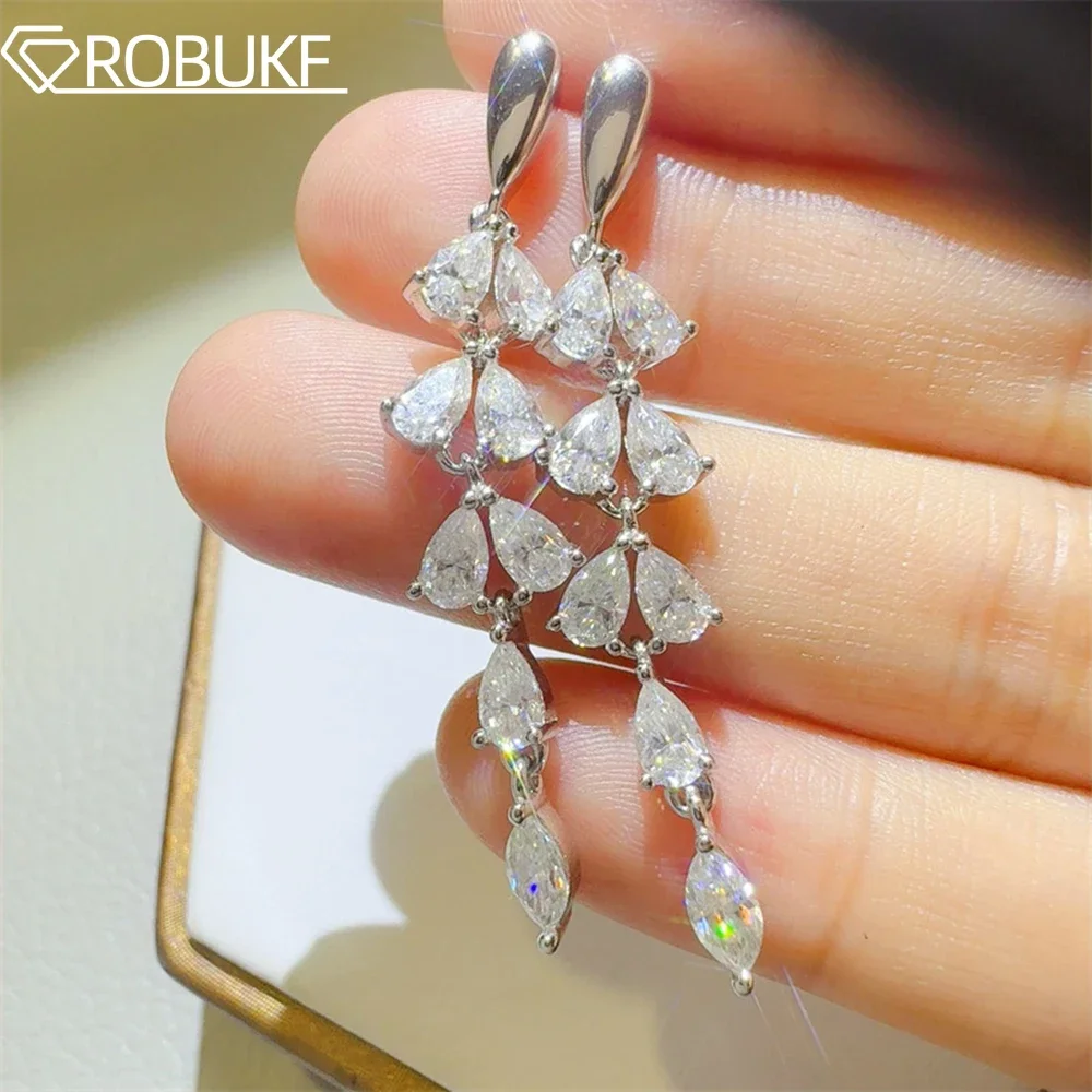 6cttw Tassel Moissanite Dangle Earrings With Certificate Pear Cut Diamond S925 Silver Teardrop Bridal Wedding Earring for Women