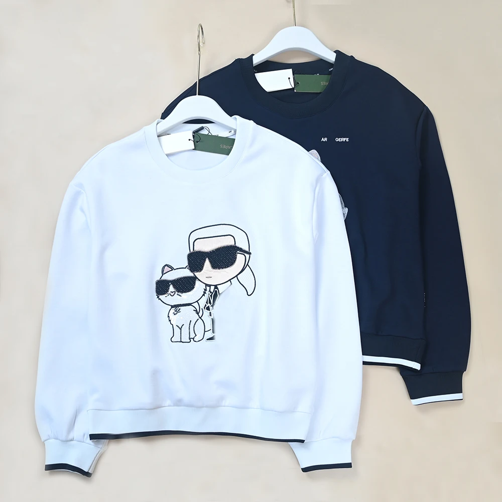 

New Ladies' Cartoon Embroidered Modal Long Sleeve Sweatshirt round Neck Casual Style Comfortable Fit Premium Quality Hoodie