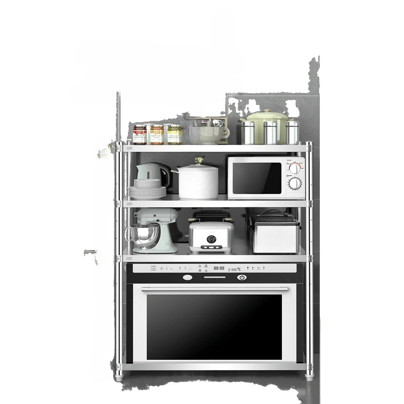 

Stainless steel, rack, five floors, height, adjustable, kitchen, sundries, storage