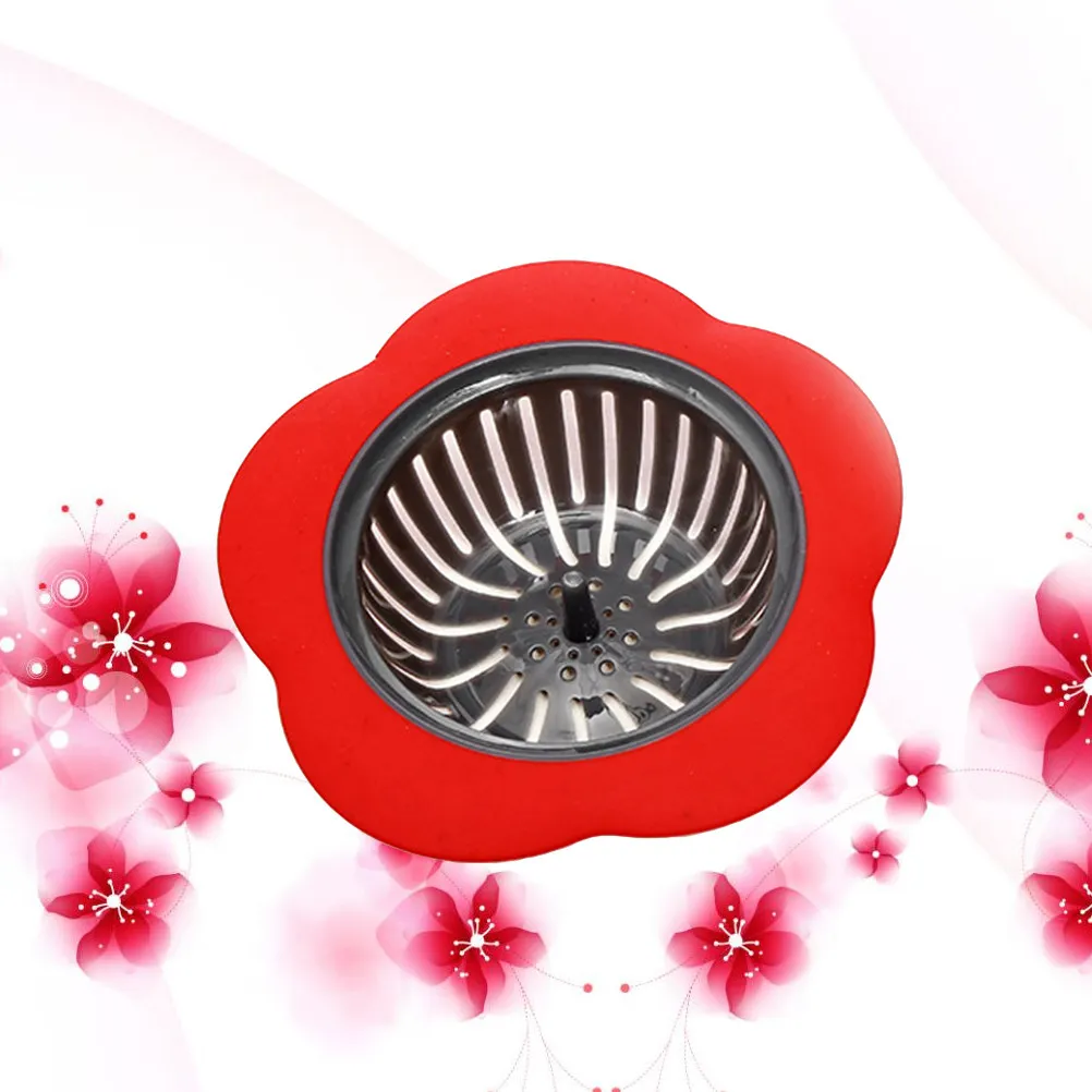 

Сетчатый фильтр-корзина для раковины в форме цветка, красный пластиковый, для кухни и ванной, сетка для сбора мусора, защита от засоров в канализации