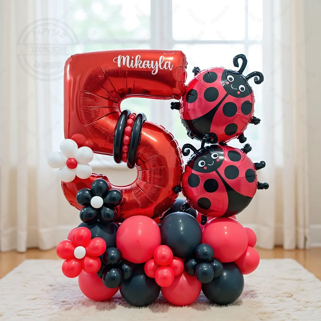 62 pçs ladybug balões de folha guirlanda arco kit número vermelho folha ballon 1-9 ponto preto feliz aniversário banner festa decorações ar globos