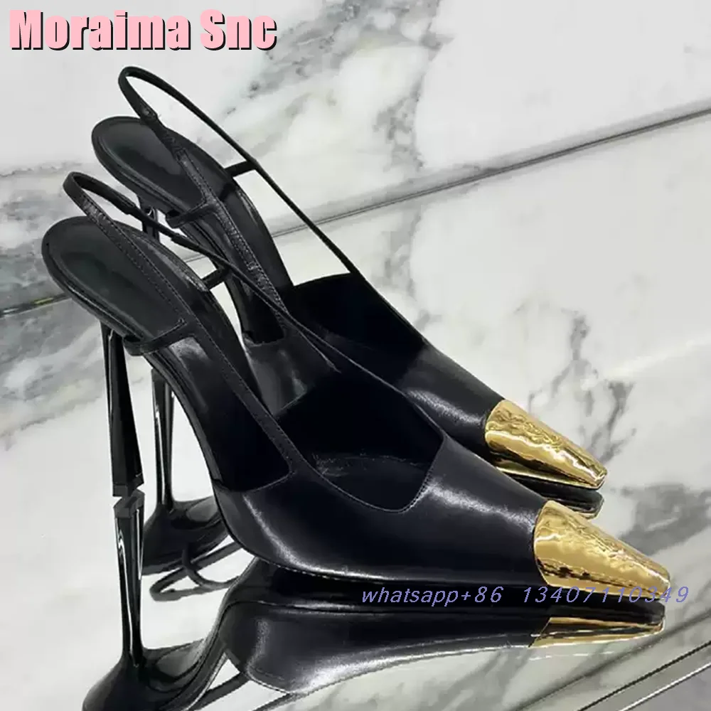 Seksowne metalowe sandały z kwadratowymi noskami Slingback Stiletto High Heel Shallow Women\'s Shoes Summer Dress Sandals Banquet 2024 Newest Black