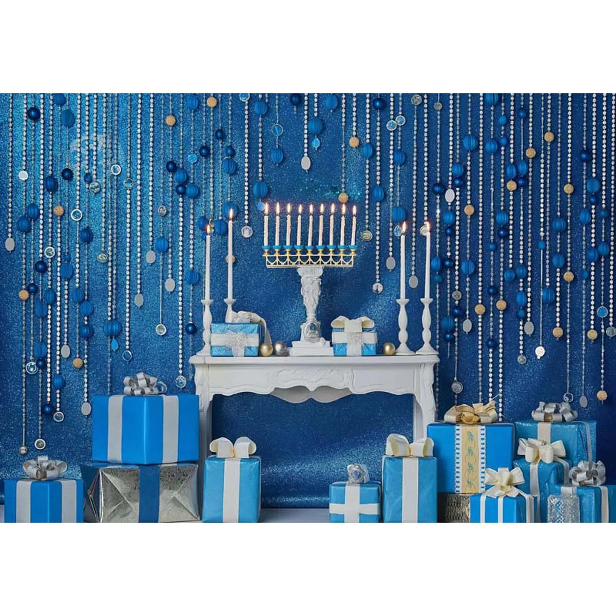 Allenjoy Hanukkah Celebration Blue Backdrop