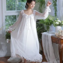 Princess 100% Modal Long Nightdress Gauze Full Sleeves Vintage Nightgowns Lace Round Neck  Mid-Calf Loose Victoria Nightie New