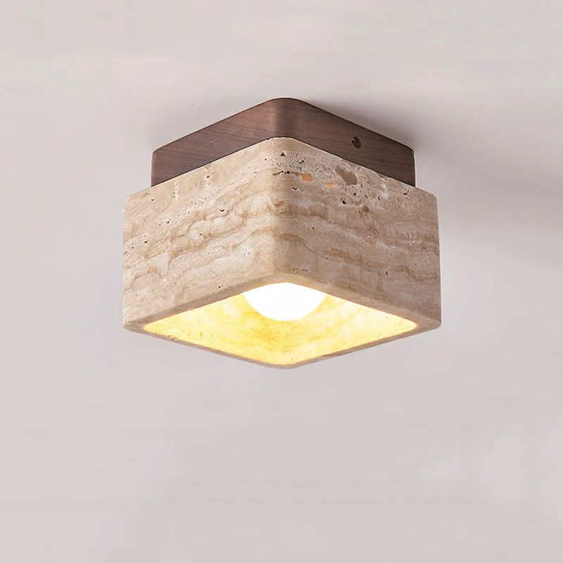 

New Style Natural Yellow Marble Square Small Ceiling Lamp Exquisite Decorative Lights For Balcony And Corridor Of Japanese Rooms