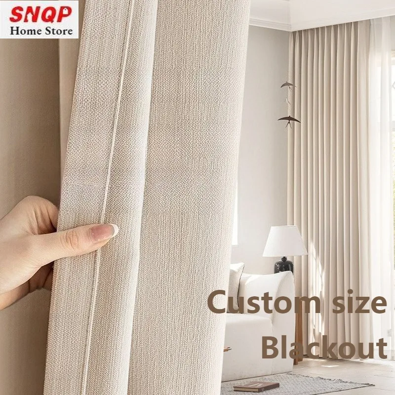 Custom Size Luxury Double Sided Blackout Curtains for Living Room Bedroom Dining Chenille Cream Simple Modern White Tulle Decor