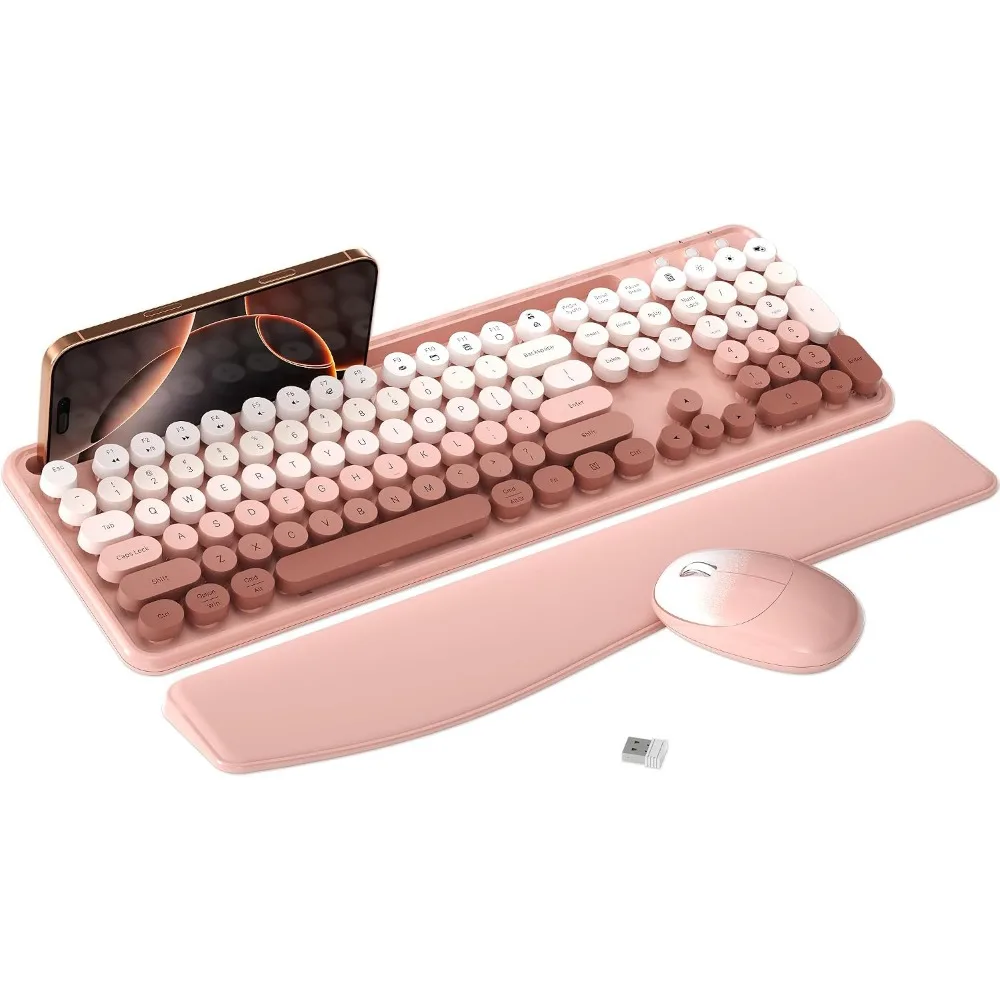 Colorful Wireless Keyboard and Mouse Set with Phone Holder and Wrist Rest