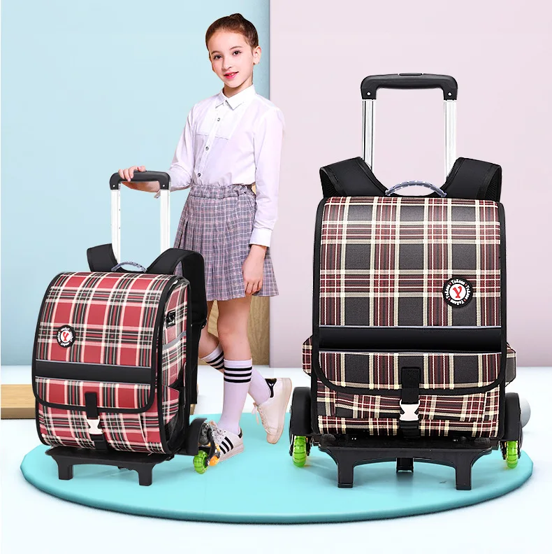 Ritish Style Trolley Backpack with Wheels Waterproof Schoolbag for Young Girls Schoolbag for Children Backpack