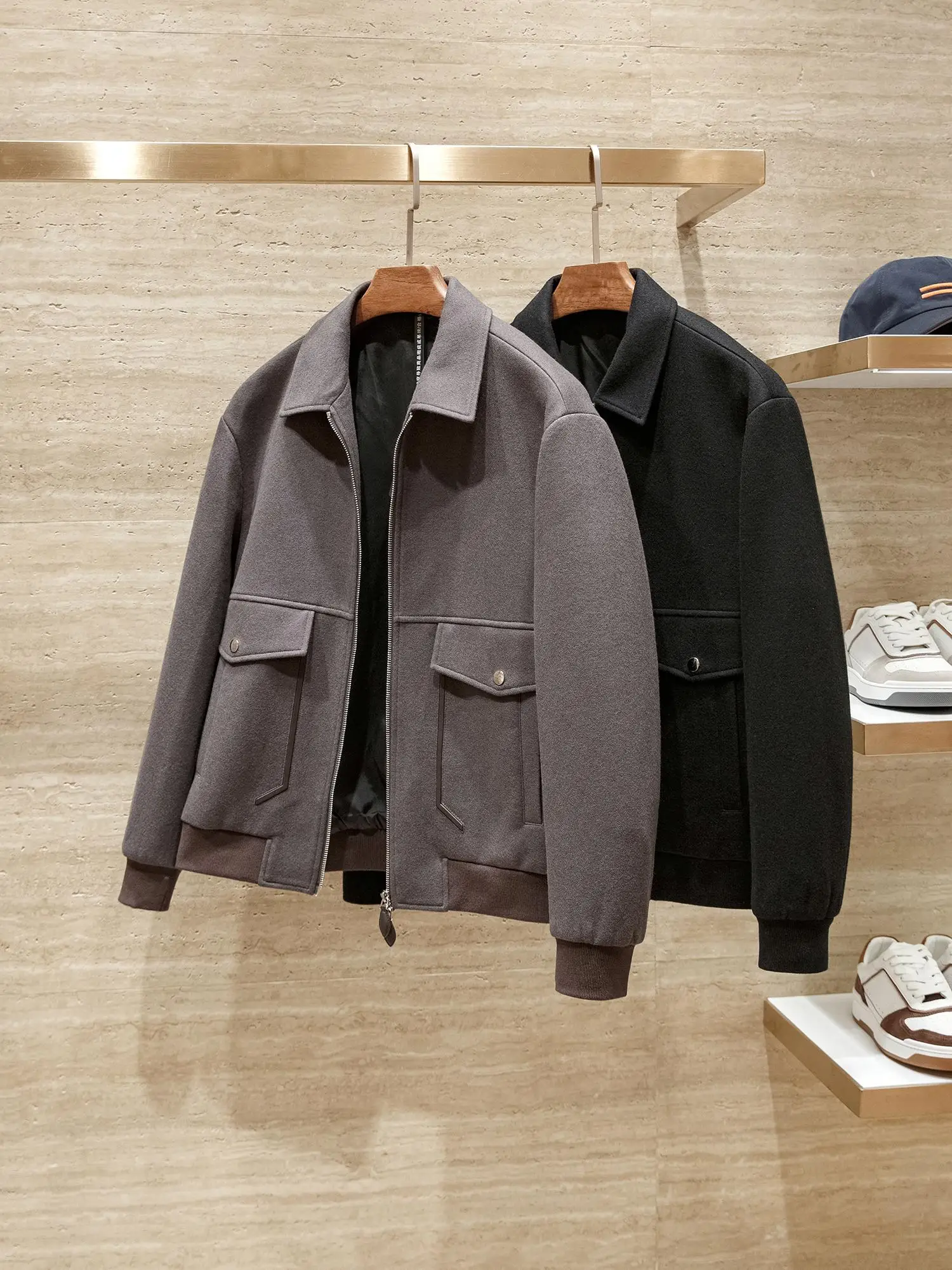 

Italian Sle Gentleman Mixed Wool Blend Genuine Leather Collar Autumn Winter Men's High End Woolen Coat Long Sve Modern S...