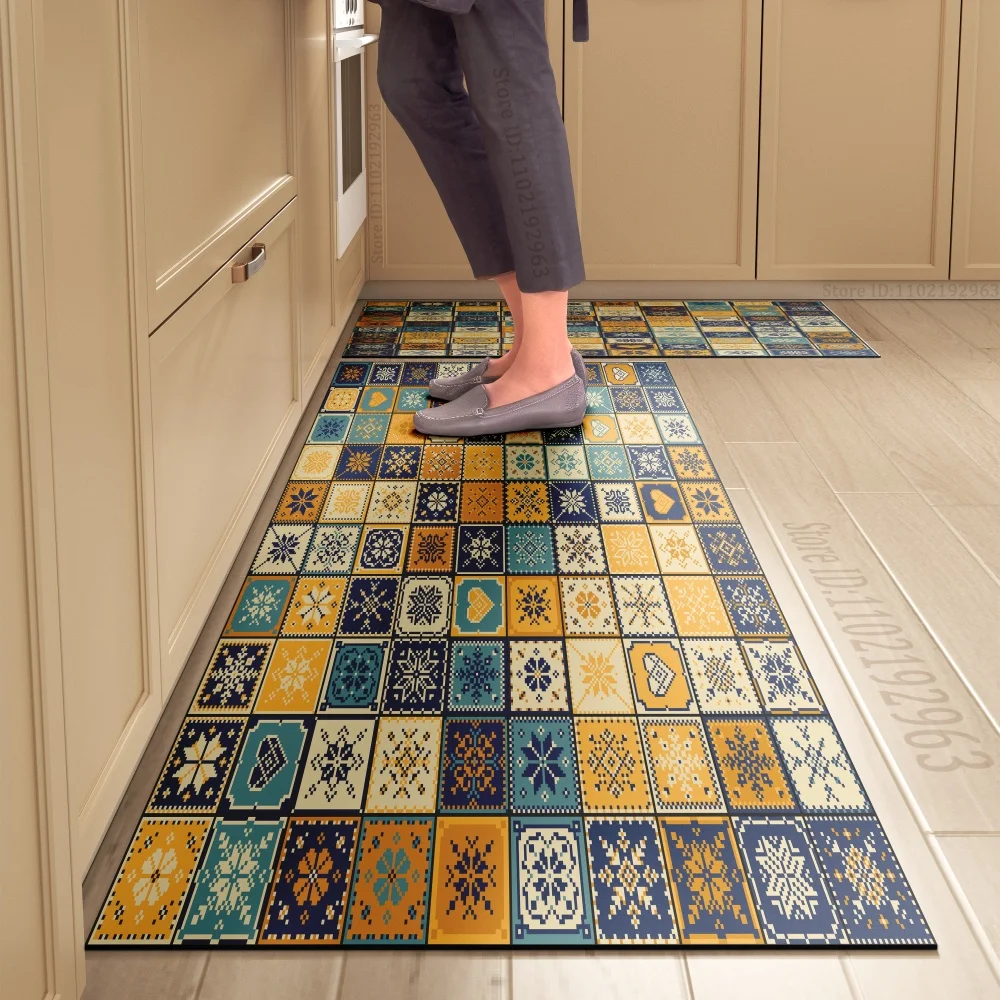 1PCS Kitchen Floor Mat Waterproof, Anti-skid, Anti-dirty Foot Mat Household Door Mat Crystal Velvet Long Strip Carpet Door Mats