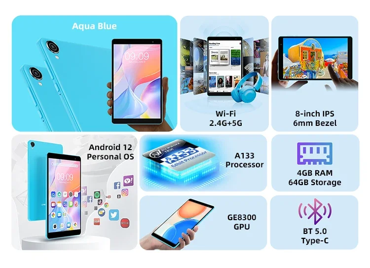 Teclast P80T 2023 Tablet (Allwinner A133 1.8GHz Quad-Core/3GB RAM/32GB ROM/8 Inch 1200*800iPS/WiFi 6/BT 5.0/4000mAh