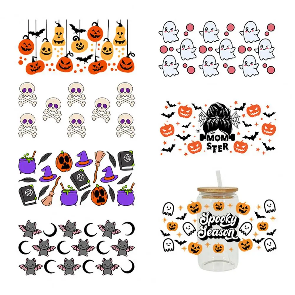 Halloween Waterproof Glass Stickers,Halloween Style,3D Clear Graphic Printing,Thermal Cup Wrap Transfer Stickers