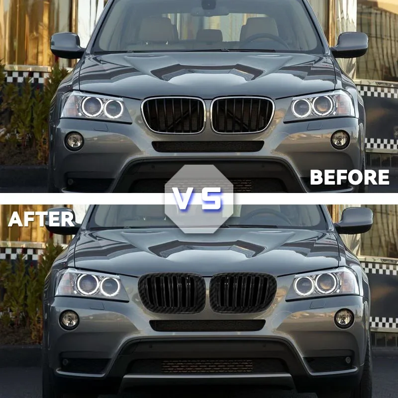 Glossy Black Front Hood Kidney Grille Grill ABS Dual Line Compatible For BMW X3 F25 2010 2011 2012 2013