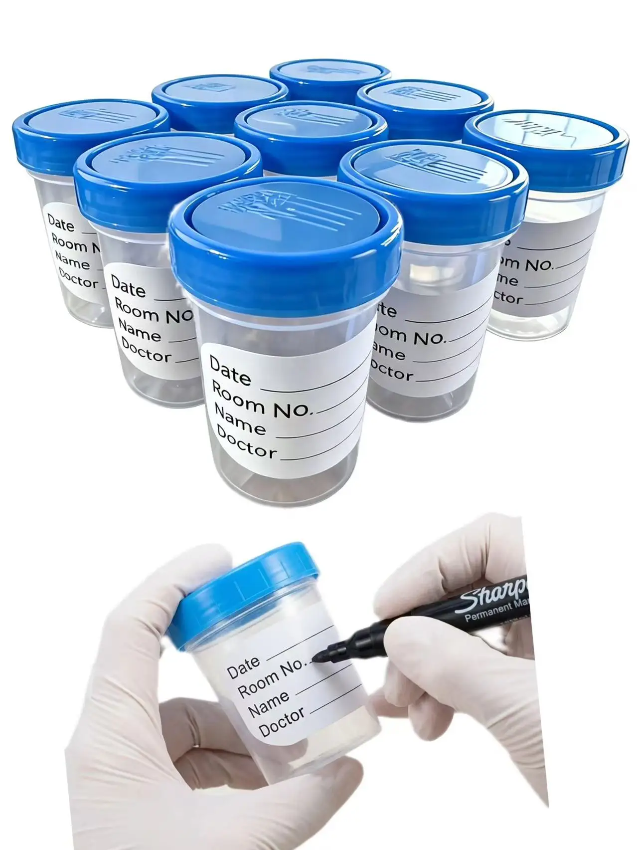 120ml Disposable Specimen Cups, Leakproof Screw Lid Graduated Sample Collection Containers with Write-on Label