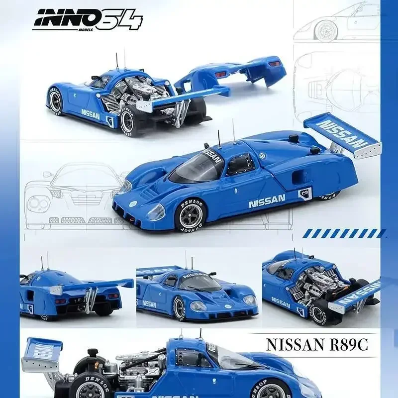 

PreSale INNO 1:64 NISSAN R89C Blue Opened Hood Diecast Diorama Car Model Collection Miniature Toys