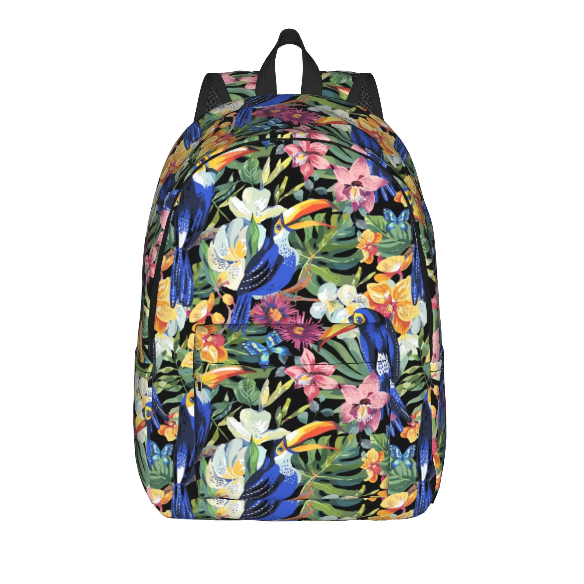Tropical Toucan Amp Butterfly    () Backpack Student  Large Backpacks Polyester Modern High School Bags Travel Designer Rucksack