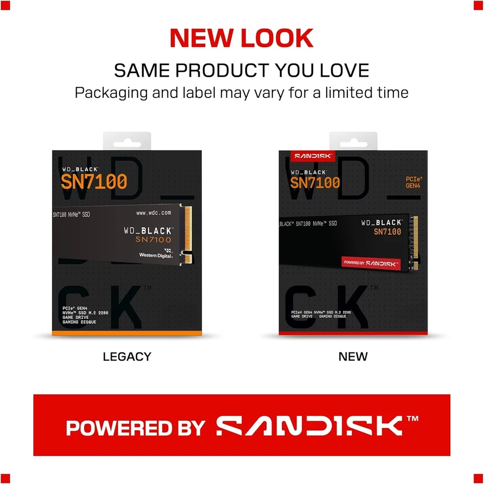 SanDisk WD BLACK SN7100 NVMe SSD M.2 2280 PCIe Gen 4.0 1TB 2TB 4TB
