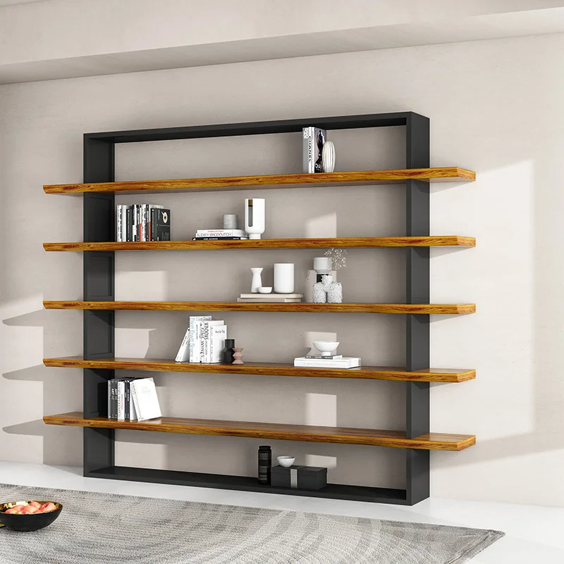 

Solid wood bookshelf wall, living room tea room shelf, multi-layer floor-to-ceiling office display bookcase integrated with the