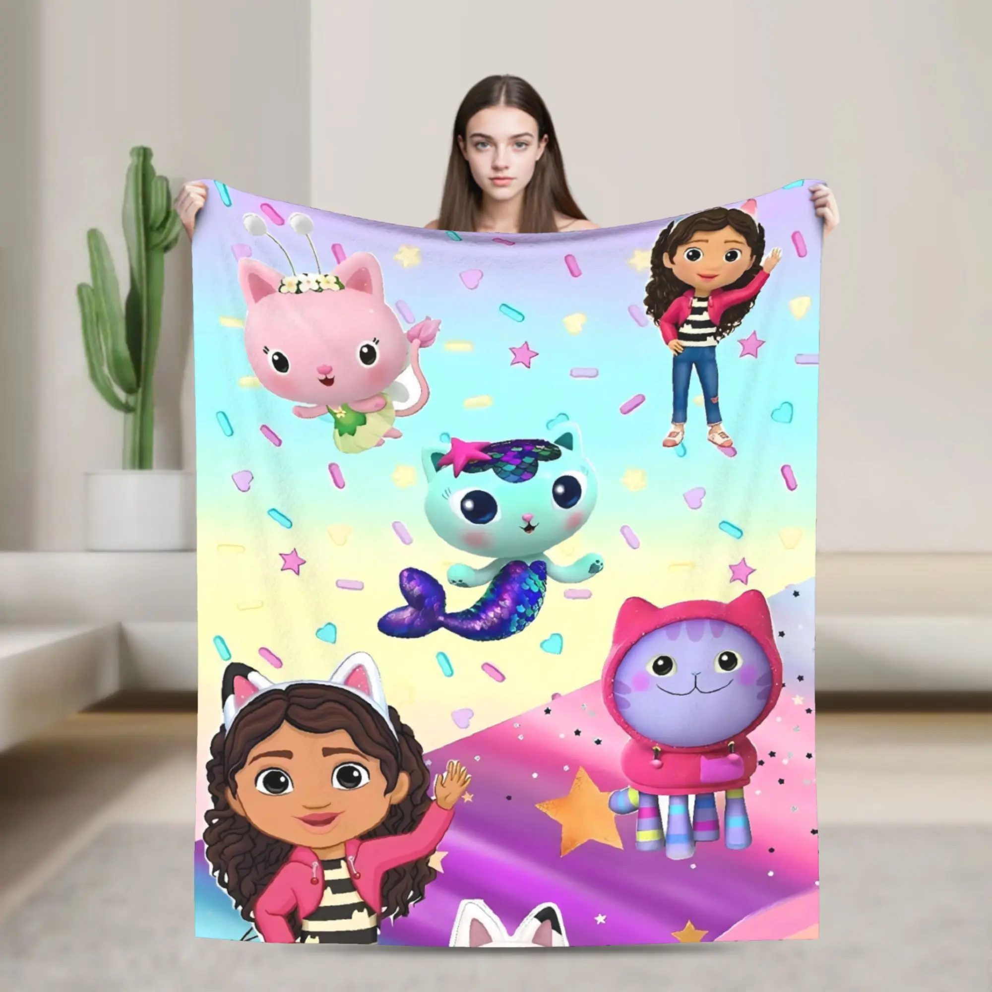 Super Warm Blanket Picnic G-gabbys Dollhouse Kawaii Throw Blanket  Flannel Bedspread For Couch Chair Aesthetic Sofa Bed Cover