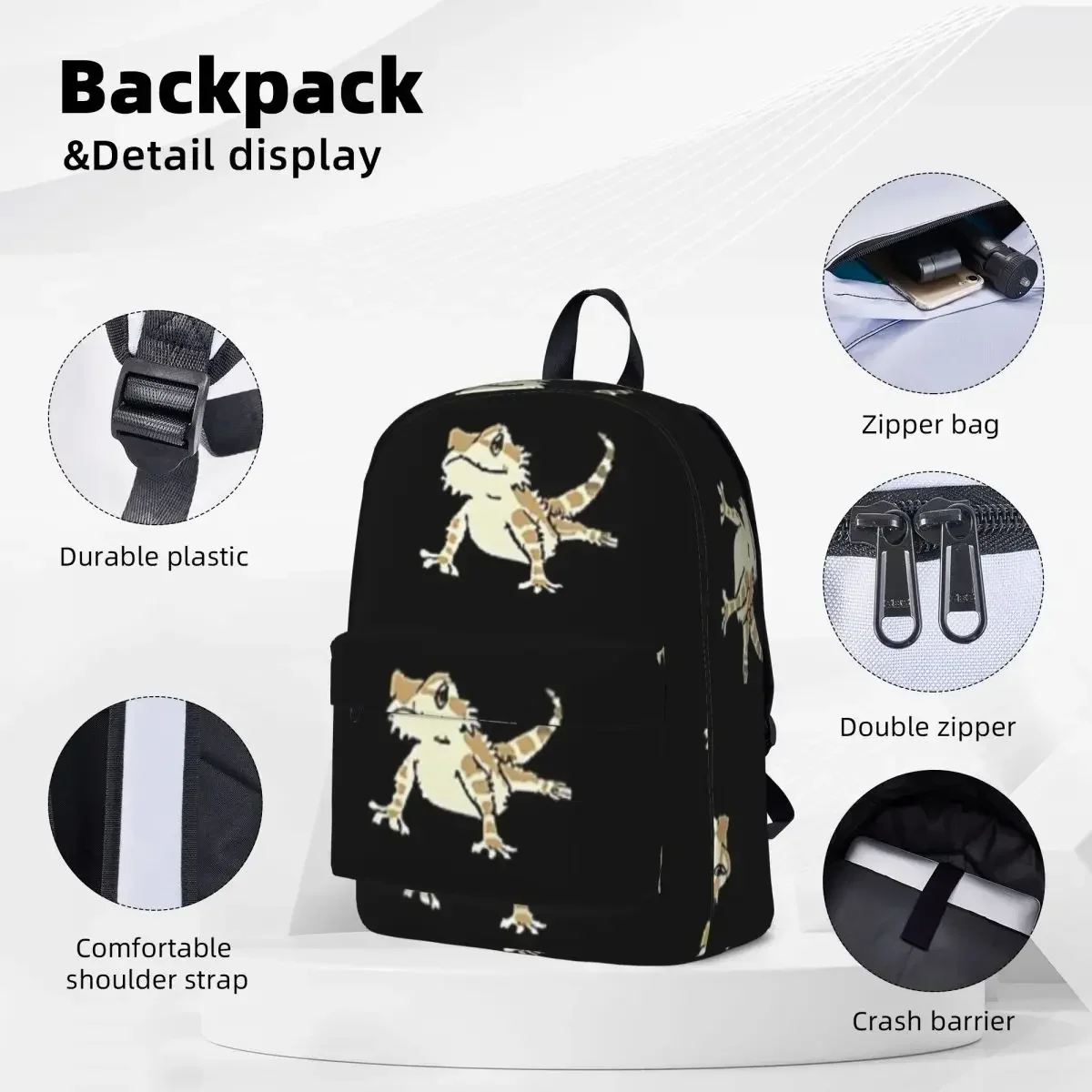 Mochila escolar con dragón barbudo para niños y niñas, bolso de hombro, portabilidad, viaje