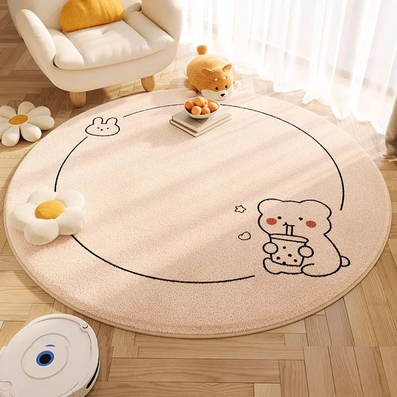 

Cute Cartoon Animal Carpet Simple Round Living Room Carpets Machine Washable Easy Fold Room Rug Soft Comfortable Cloakroom Rugs