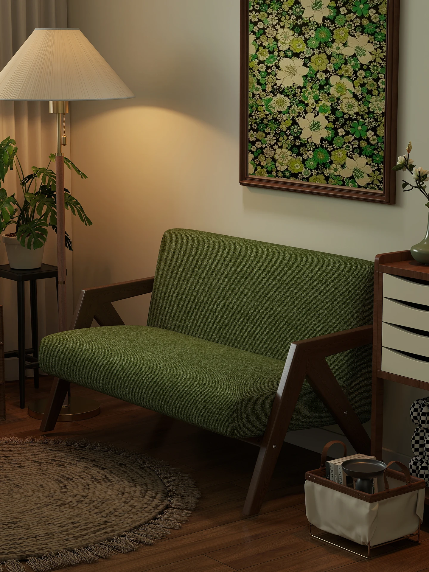 Middeleeuwse stijl klein appartement woonkamer appartement stof kleine bank hotel homestay kleine ruimte