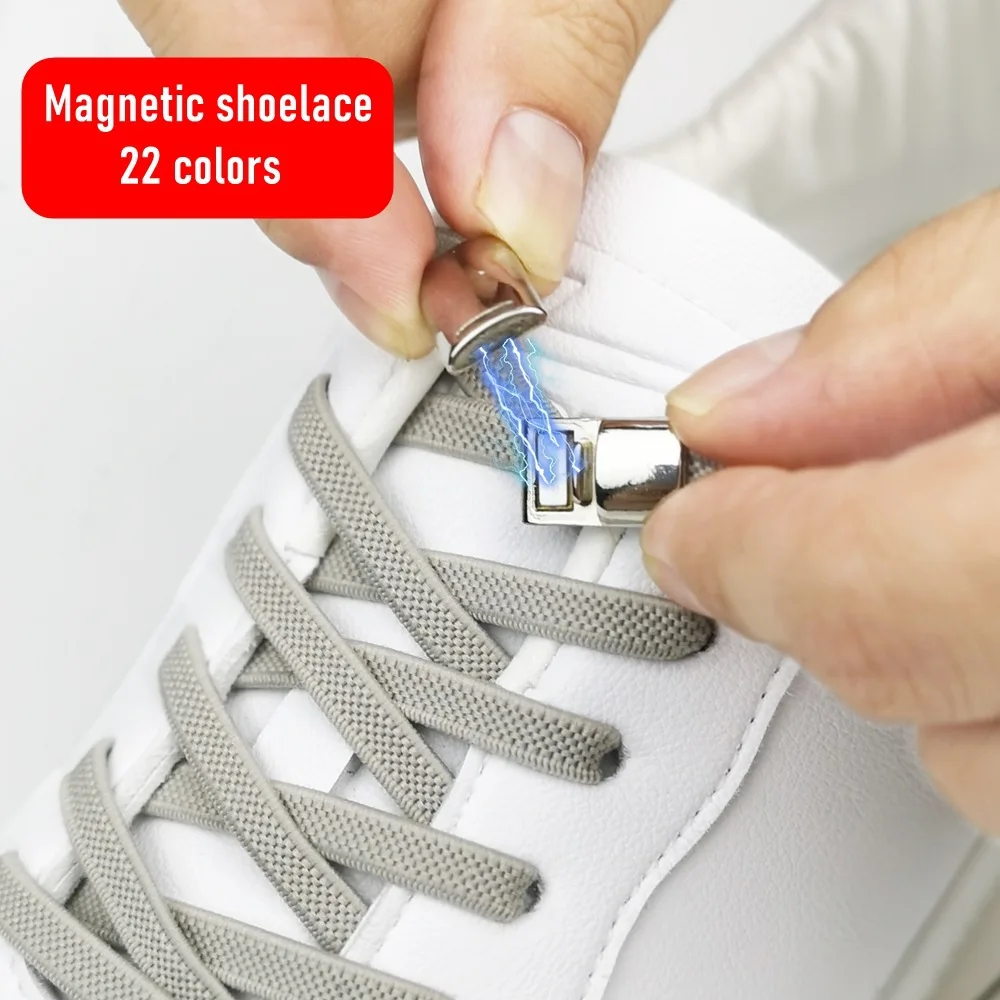 6mm NEW No Tie Shoelaces Magnetic Button Shoe Laces Clip Flat Elastic Stretch Laces Sneakers Woman Men Children Casual Shoelace