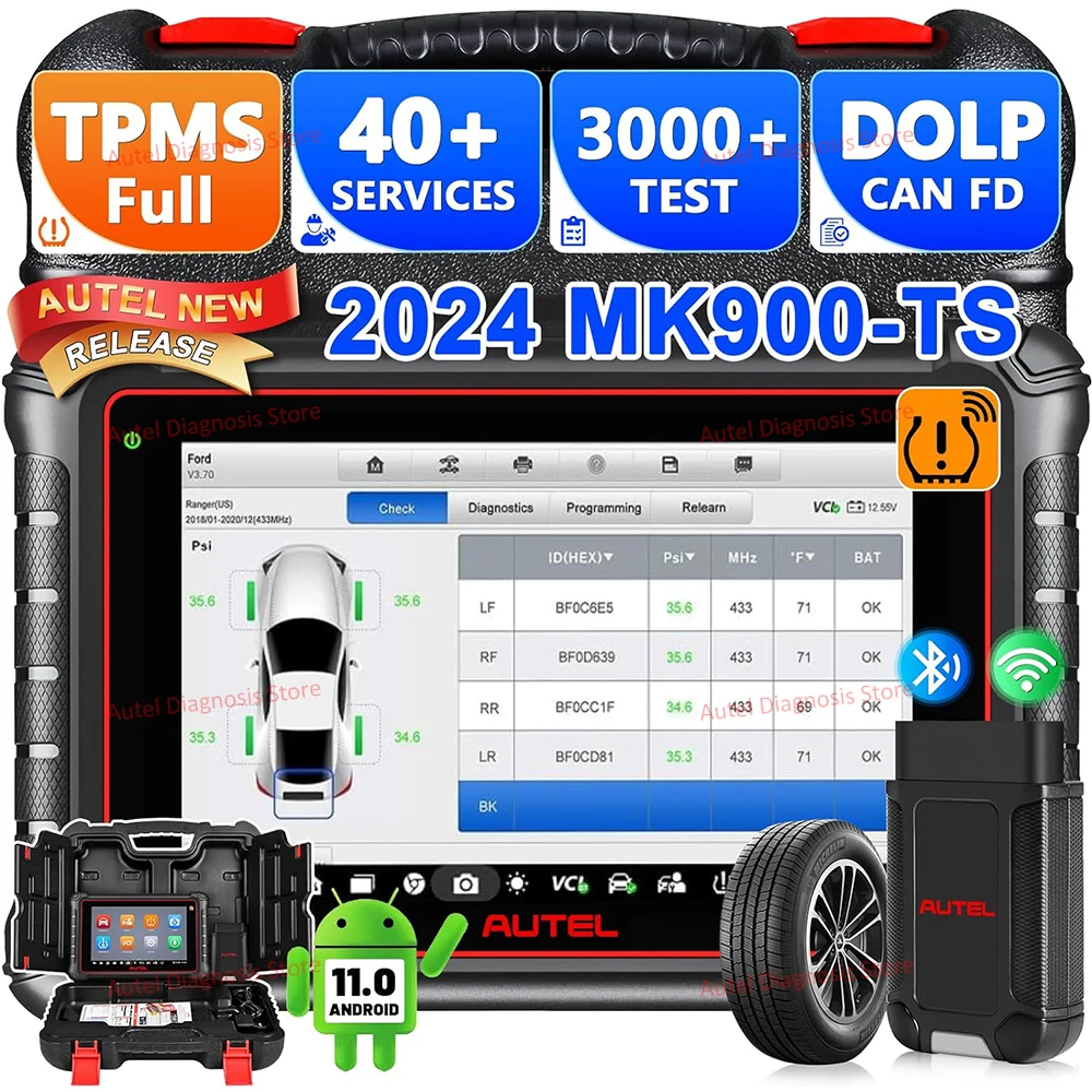 2024 Autel MK900TS Scanner MaxiCOM MK900-TS Code Reader All-in-1 TPMS Diagnostic Scan Tool Active Test CAN FD/DoIP PK MK808S TS