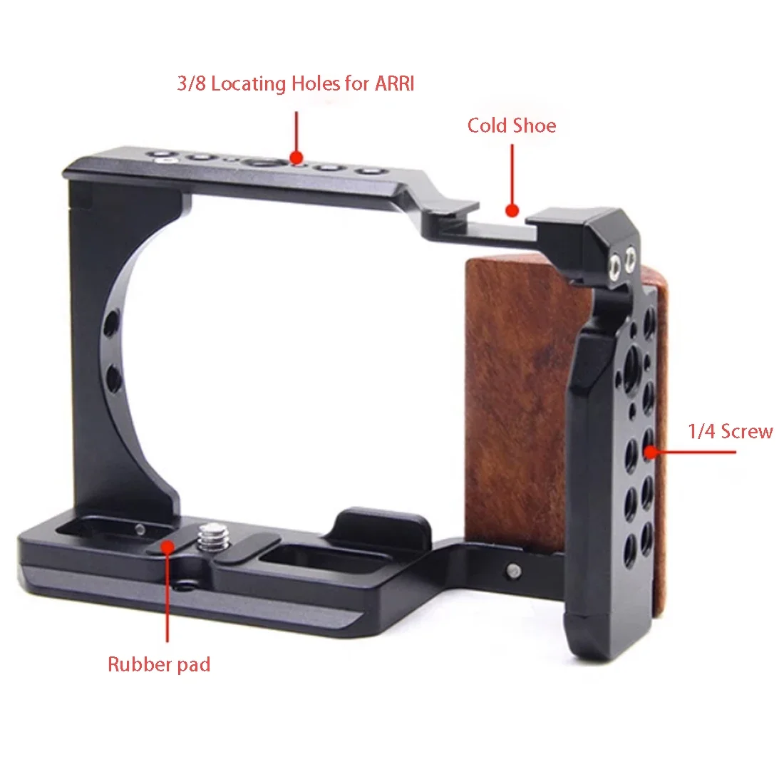 Topcine Camera Cage Sony ZV-E10 Full  with Wooden Handgrip for  Alpha ZVE10, Aluminum  Rig Photography Accessory