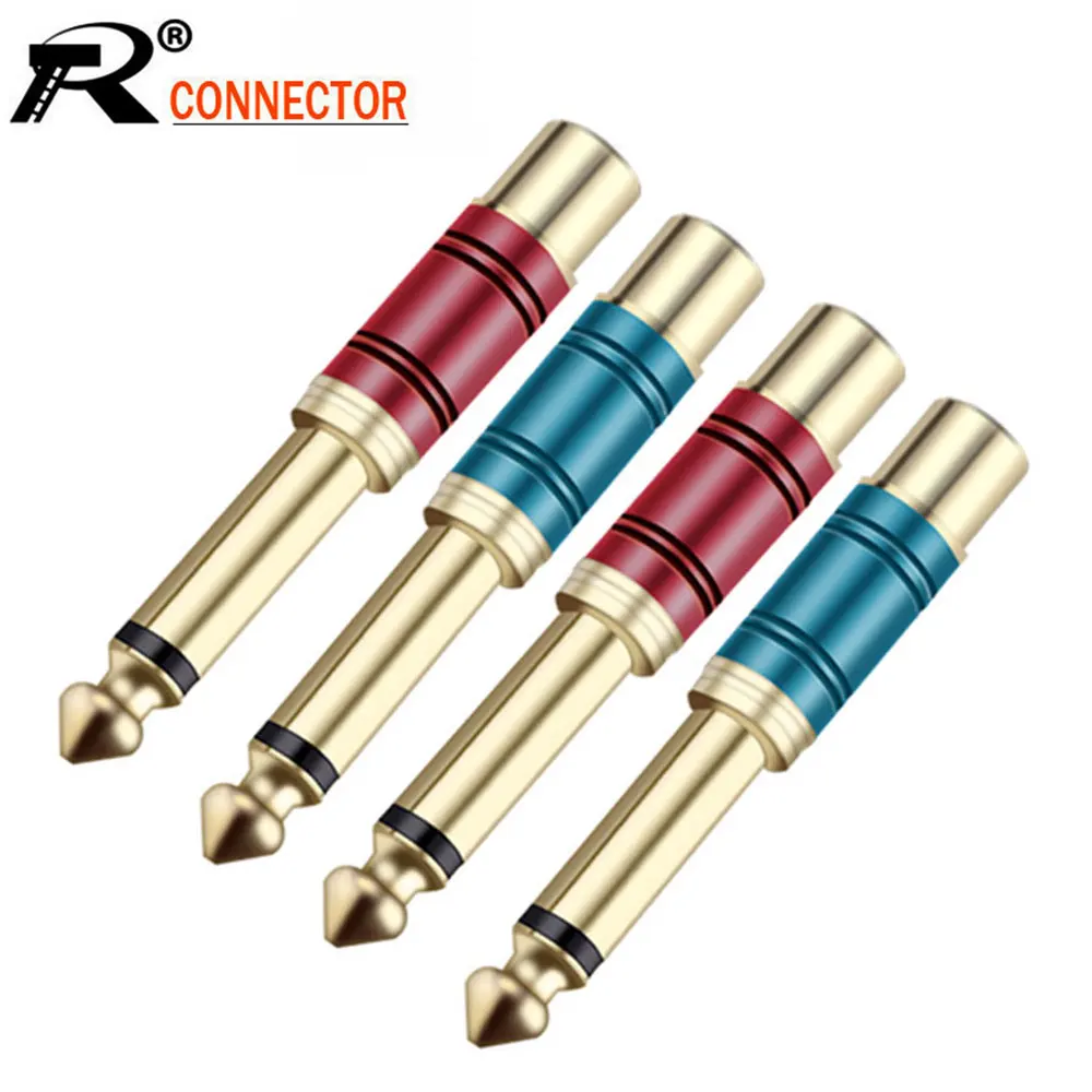 10pcs/lot Gold Plated 6.35mm Mono Male Plug to RCA Female Jack Socket 1/4